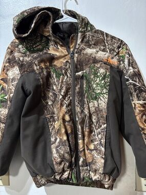 Habit Camo Hooded Softshell Jacket in Brown/Green